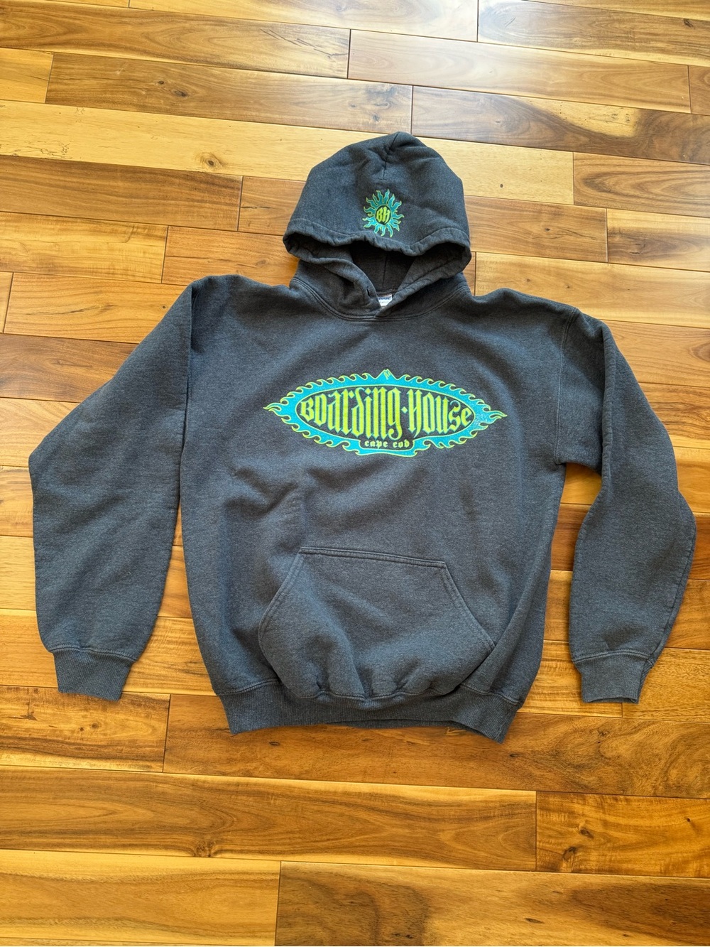 Cape Cod Boarding House Dark Gray Hoodie with Green Logo